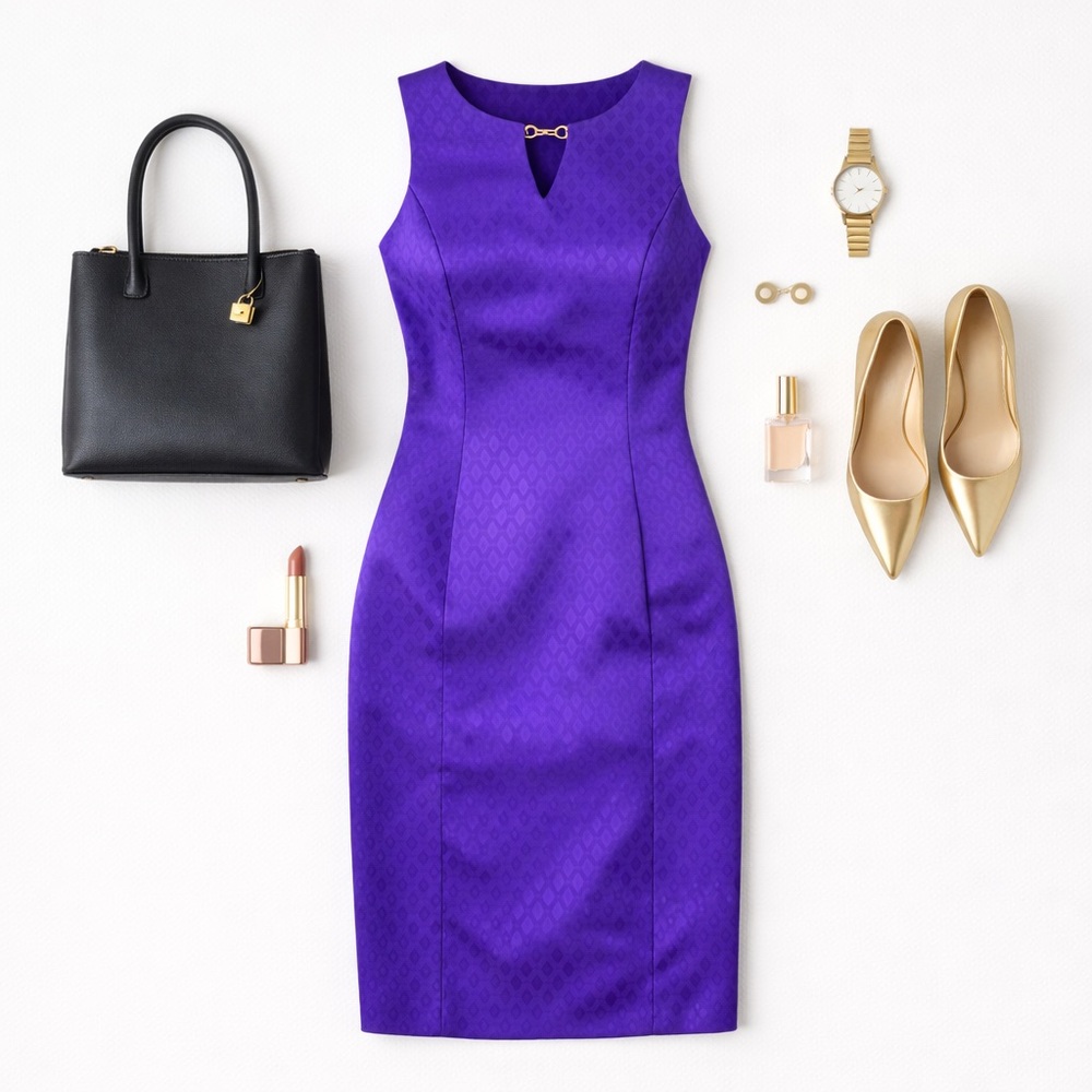 Black Label Evan Picone Dress Womens Size 8 Sleeveless Purple Sheath Workwear - Picture 12 of 12